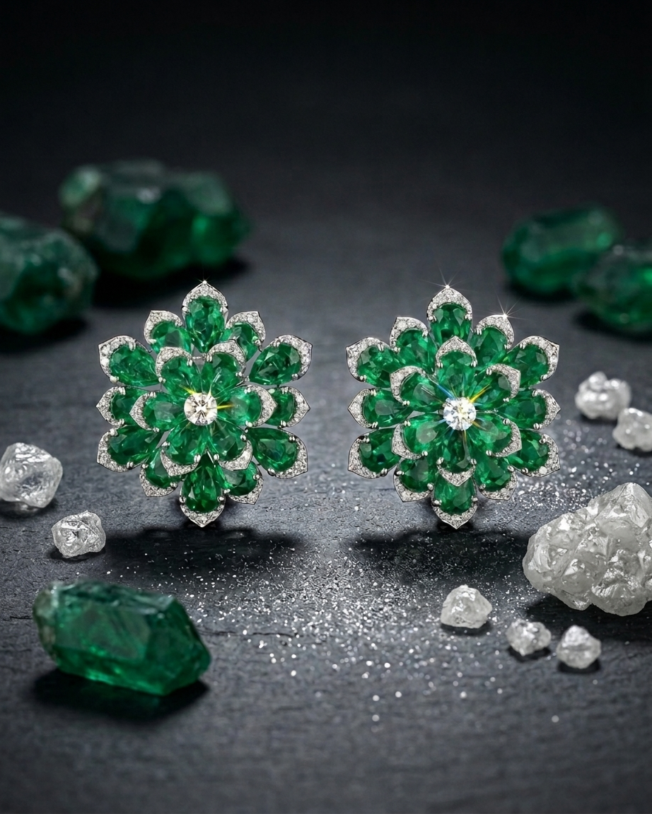 Altair Fine Jewels — Emerald Flower Earrings