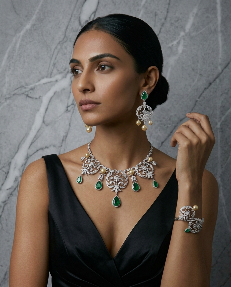 Altair Fine Jewels — Emerald Necklace, Earrings & Bracelet
